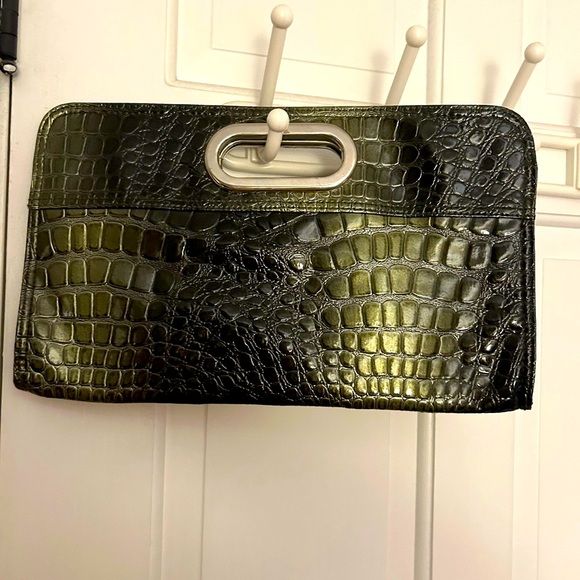 Handbags - Green Crocodile Embossed Clutch